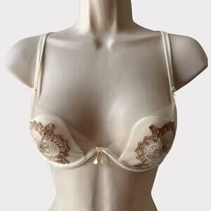 Ritratti Milano Demi Shell Cup Embroidered Padded Bra, Size 34B, Ivory